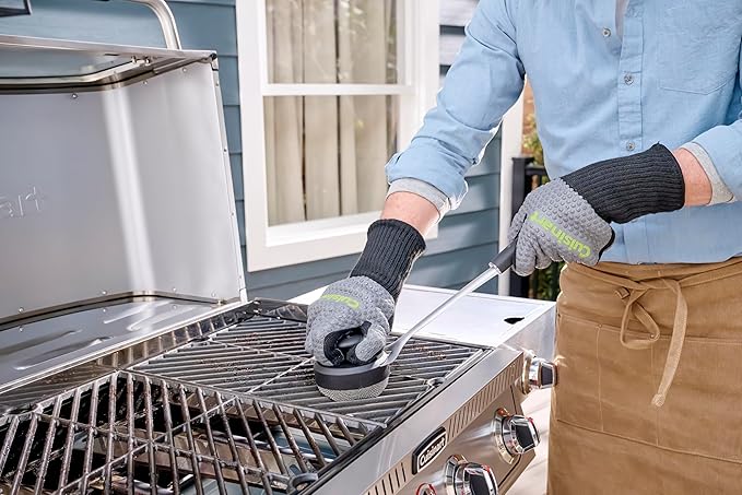 Cuisinart 3-in-1 Chainmail Grill Cleaner, Bristle-Free Dual Function Heavy-Duty Grill Brush with Removable Head, Worry-Free Stainless Steel Steam Clean BBQ Scrubber for Grills & Griddle
