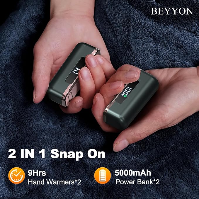 BEYYON Hand Warmers Rechargeable - Magnetic Electric Hand Warmer 2 Pack, 4 Levels Heat Up to 131℉ with LED Display, Portable Reusable Pocket Heater for Raynauds, Golf, Camping, Men, Women