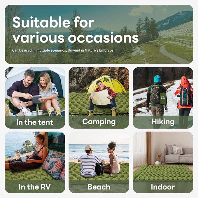 Double Inflatable Sleeping Pad for 2 Person - Ultralight Air Mattress with Built-in Foot Pump, Durable Waterproof Camping Pad for Couples, Backpacking, Hiking