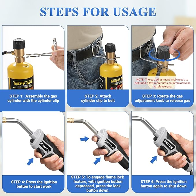 Propane Torch Kit, Mapp Gas Torch with Cylinder Clip, 5ft Hose and Trigger Start Adjustable Flame, Brazing Torch Kit for Soldering, DIY, Jewelry(Propane Tank Not Included)