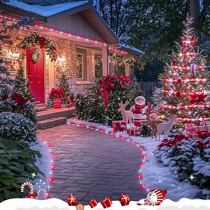 JMEXSUSS 200 LED Solar Rope Lights, 72ft IP 65 Outdoor Waterproof Christmas Lights With 8 Modes, Red and White for Fence Yard Walkway