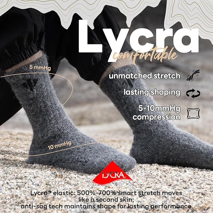 Alpaca Socks for Men and Women, Heavyweight Thermal Thick Warm Alpaca Wool Boot Sock for Hunting, Hiking, Moisture Wicking