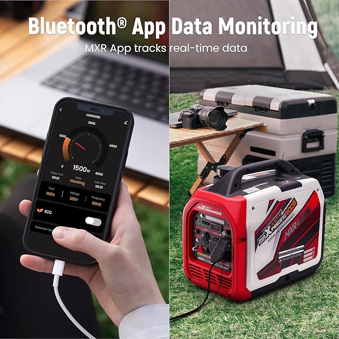maXpeedingrods 4000 Watt Portable Inverter Generator Gas Powered, Bluetooth® App Remote Data Monitor,with CARB Compliant, Compact and Lightweight for Home Backup, Outdoor Camping, RV