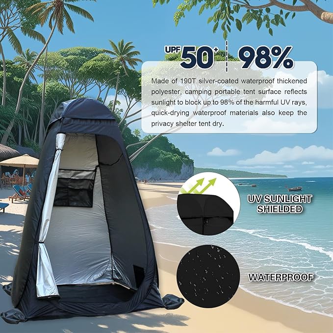 Pop Up Privacy Shower Tent with Carry Bag, Portable Outdoor Toilet Changing Dressing Room,Easy Set with rain shelter, Instant Dressing Bathroom for caming, Hiking, Fishing,UPF 50 & Waterproof,