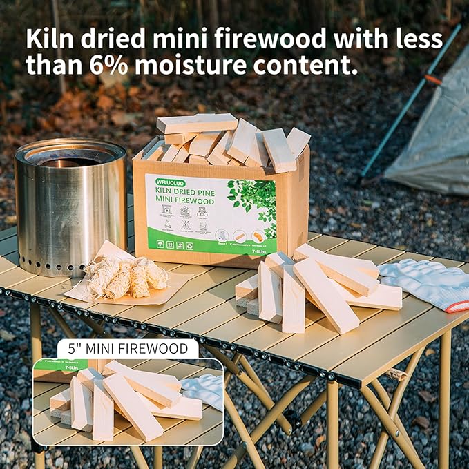 Pre-Cut 5'' Lengths Mini Firewood,Pine Kiln Dried Firewood,Small Barkless Kindling Logs,Fire Pit Accessories Prefect for Solo Stove Mesa XL, Tabletop Firepit,Mesa Fire Sticks Wood,4Lbs