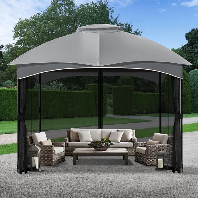 COWVIE Gazebo Replacement Netting Screen, 10' x 10' Universal Gazebo 4-Panel Mosquito Net Sidewalls with Double Zippers for Outdoor Patio (Only Netting)