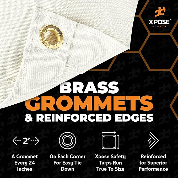 Xpose Safety Canvas Tarp - 10oz White Canvas Tarps Heavy Duty Water Resistant with Brass Grommets- Multipurpose Outdoor Tarpaulin for Camping, Canopy, Trailer, Equipment Cover 4' x 4'