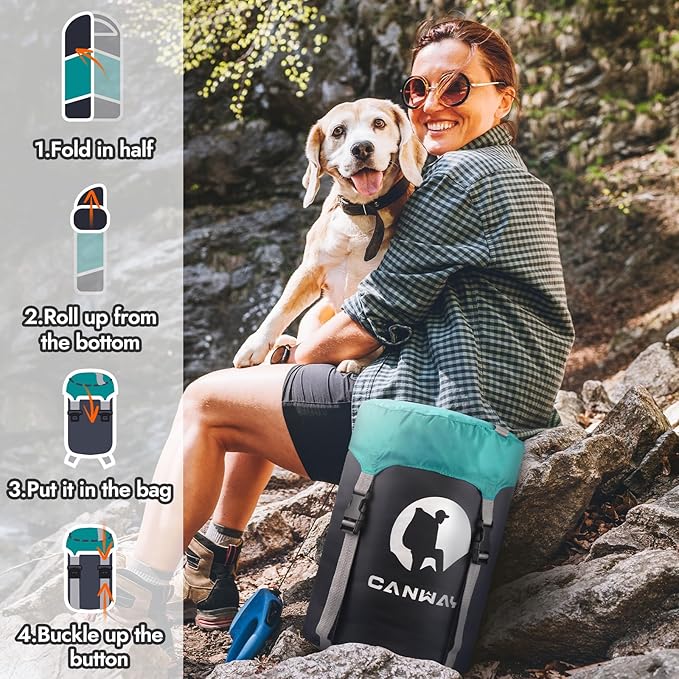 CANWAY Flannel Sleeping Bag for Adults & Kids - Camping & Backpacking - Cold & Warm Weather - Compression Sack