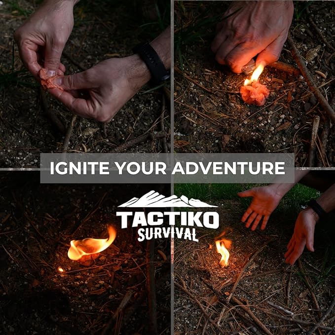 Tactiko Fire Wax - Burns Up to 5 Minutes, 50 Uses, 60g - Perfect for Wet Wood - Compact, Water & Wind Resistant - Camping Gear, Survival Kit, Hikers, Emergency Use - U.S. Company