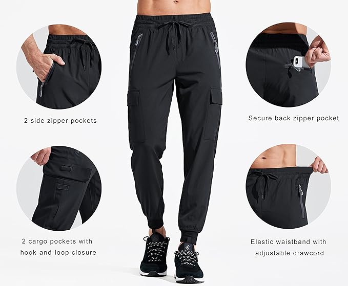 Libin Men's Lightweight Joggers Quick Dry Cargo Hiking Pants Track Running Workout Athletic Travel Casual Outdoor