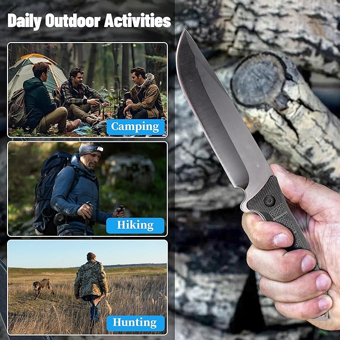 11" Fixed Blade Tactical Knives with Sheath,Hunting Knife with High Carbon Steel Blade, Non-Slip Handle, Lanyard Hole, Camping Knives for Hiking, Outdoor, Hunting, Survival, Adventure,EDC,Bushcraft