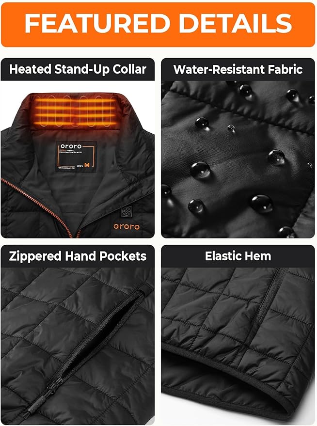 ORORO Men's Lightweight Quilted Heated Vest with Battery, Heated Quilted Vest (Charger Not Included)