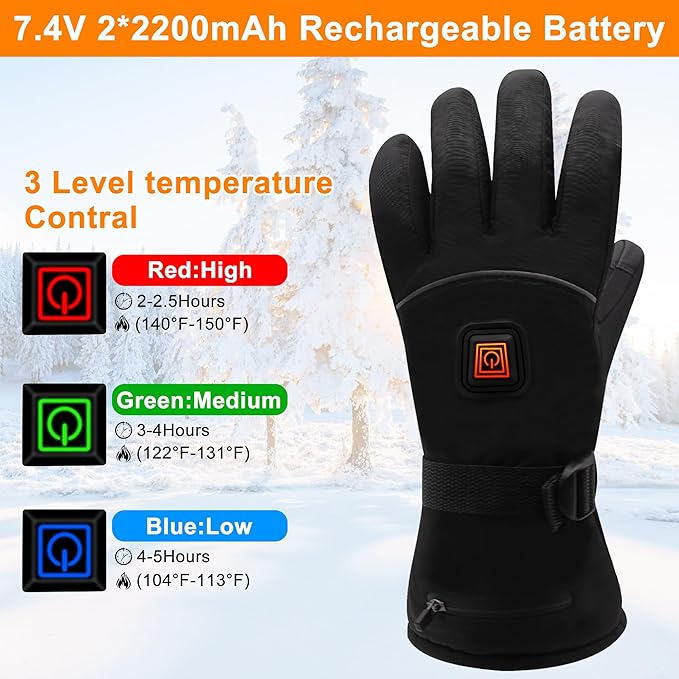 Spring Electric Rechargeable Battery Heated Gloves - Waterproof Touchscreen for Outdoor Sports, Hiking, Skiing, Running, Work