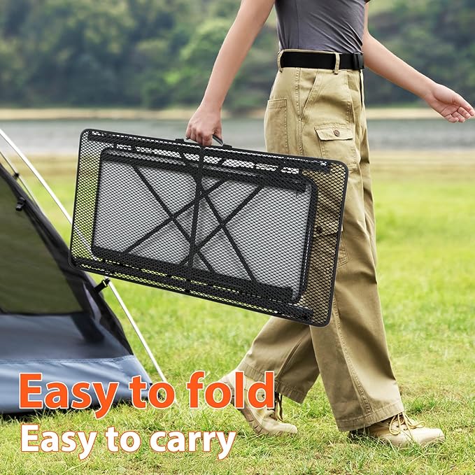 Nice C Camping Kitchen Table, Portable Folding Camp Cook Station, Storage Organizer, with Light Poles, Storage, Side Bag, Side Hooks, for Outdoor, Picnic, Beach, RV Traveling (Black)