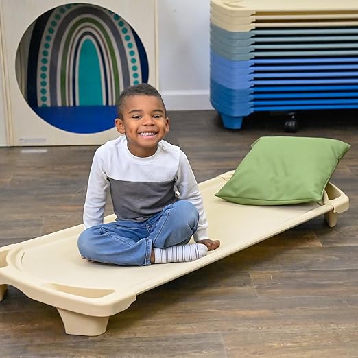 Children’s Factory SpaceLine Nap Cots, Kids Daycare and Preschool Sleeping Cot, Standard Size, Set of 4, Sand