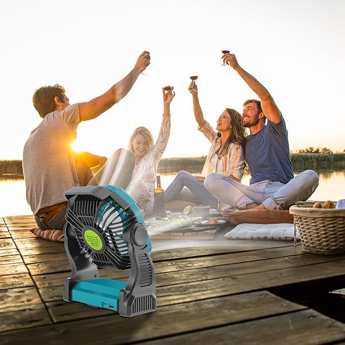 Battery Powered Fan๏ผ270ยฐ Rotating Battery Operated Camping Fan Rechargeable, USB Desk Personal Table Cordless with Hook, Outdoor Camping for Tents,Travel X23 Cyan