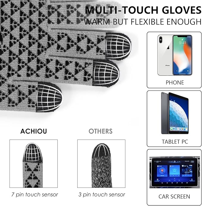 Achiou Winter Gloves, Glove for Men Women, Upgraded Touch Screen Texting Warm Running with Thermal Soft Knit Lining