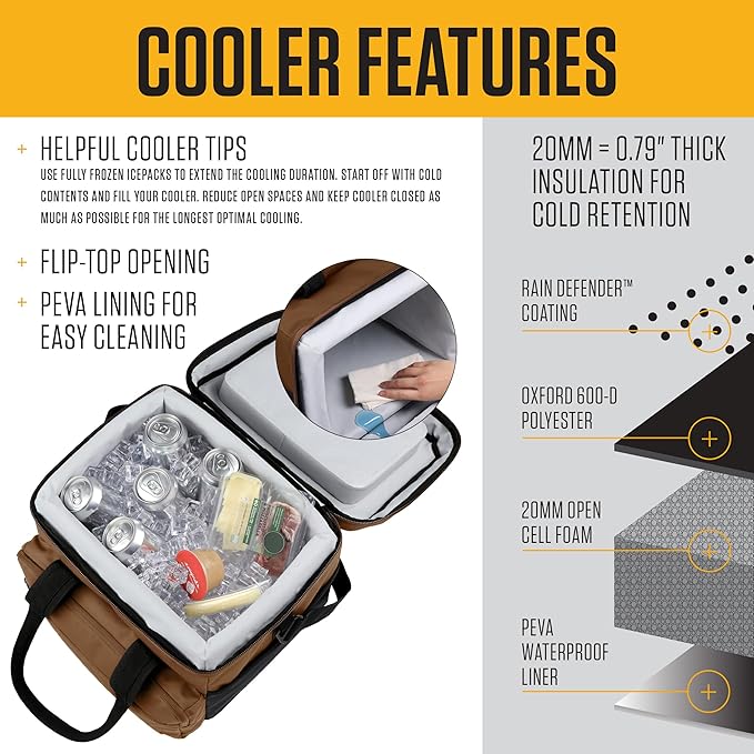 Carhartt Thick Foam Fully Insulated Cold Front Coolers, Premium Ice Retention, Durable Water Resistant Material W/Front Zippered Pocket