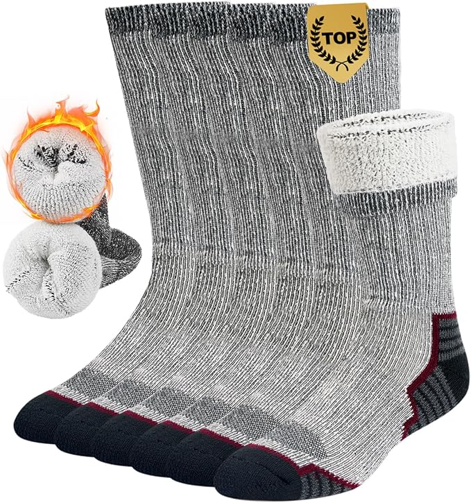 Merino Wool Socks for Men and Women Thermal Crew Winter Hiking Warm Boot Socks For Work With Cushioned Sole 3 Pairs