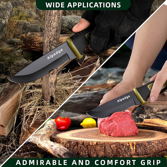 Professional Tactical Knife with 360ยฐ Rotating Belt Sheath | Premium German DIN 1.4116 Steel Blade with Non-Stick Coating | Heavy-Duty Fixed Blade for Survival, Camping, Hunting