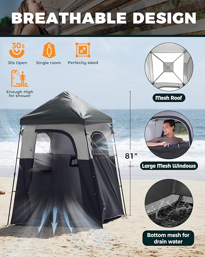 KingCamp Instant Shower Tent, Portable Superior Stable Privacy Shelter, Large Room Outdoor Toilet Tent with Floor for Beach, Camping & Hiking, Setup in Under 60s