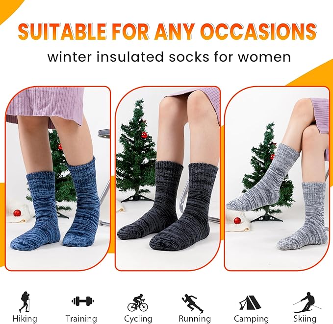 Velice Winter Warm Thermal Socks for Women Extra Thick Insulated Heated Crew Boot Socks for Cold Weather 5 Pairs