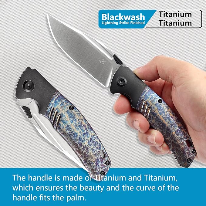 KANSEPT Hinterland Pocket Folding Knives for Men EDC Camping Folding Knife 3.58'' Satin CPM S35VN Blade Pocket Knife with Blackwash Titanium Lightning Strike Finished Titanium Inlay Handle K1057A5
