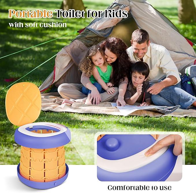 Inmorven Portable Toilet Camping Retractable Potty Adjustable Height Camp Potty for Adults Kids, Foldable Portable Toilet or Camping, Car, Travel, Boat, Beach, Tent and Emergency Use - Yellow