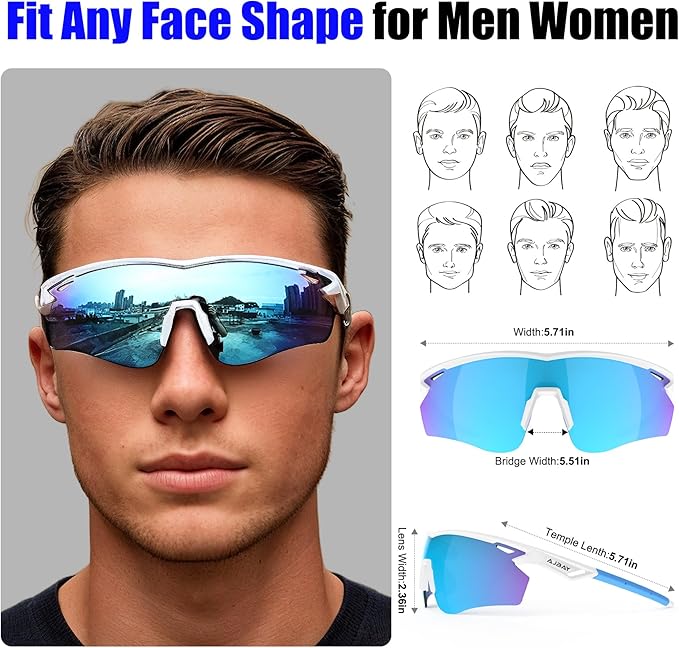 Polarized Sports Sunglasses for Men Women,Wrap Around Sun Glasses for Running Cycling Baseball Fishing Golf Hiking