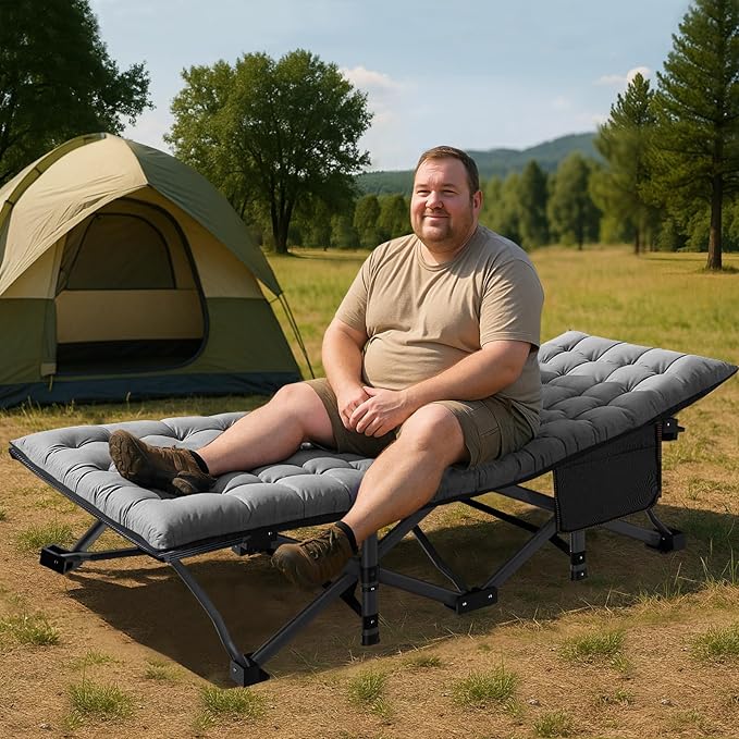 ABORON 2Pack Oversized XXL Folding Camping Cot W/Mat for Adults, 78" L x 32" W x 18" H Heavy Duty Outdoor Bed with Carry Bag,1200 D Layer Oxford Travel Camp Cots