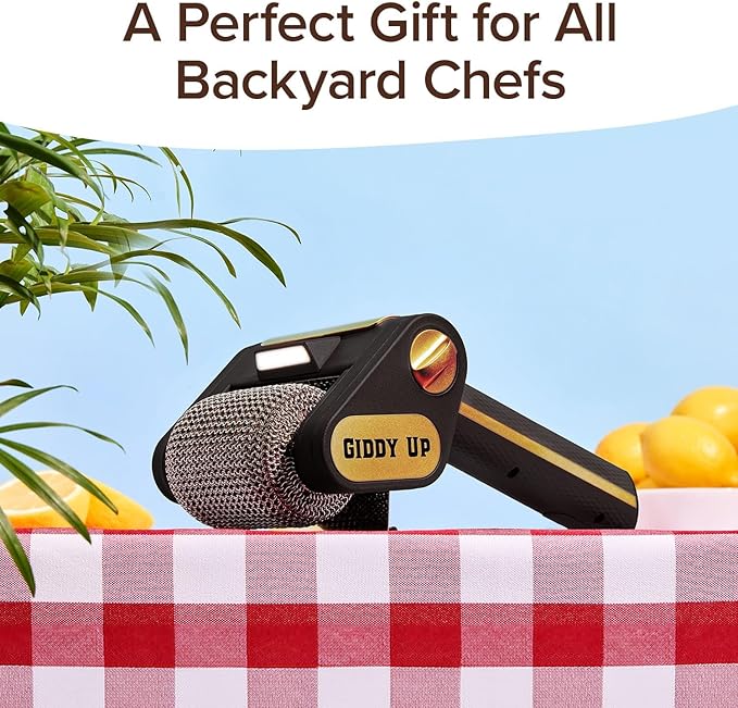 Horsepower Giddy Up GOLD Free Spinning Grill Brush w/LED, AS-SEEN-ON-TV, Cordless & Rechargeable, 304 Stainless Steel Power Roller Blasts Away Burnt-On Food, No Bristles, No Preheating