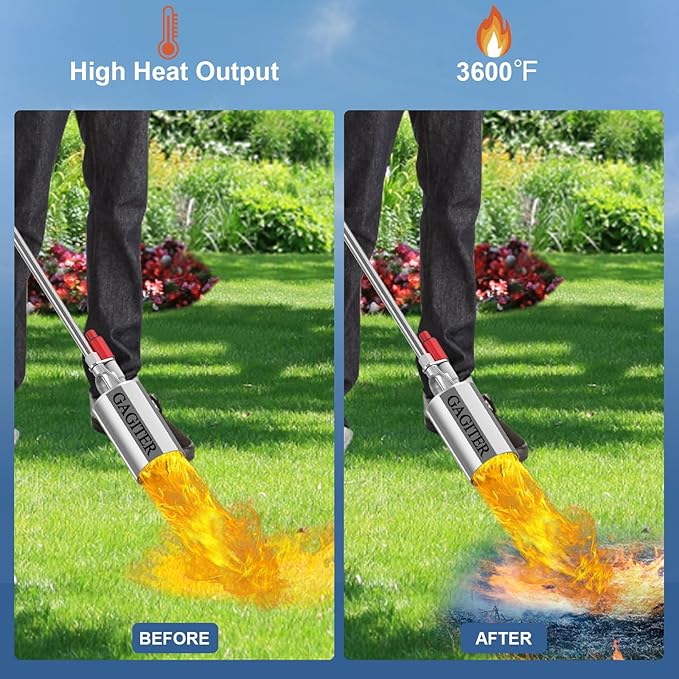 Propane Torch Weed Burner Kit,Blow Torch High Heat Output with Self Igniter,Heavy Duty Flamethrower with 10FT Hose Hose for Flame Weeding,Roof Asphalt,Ice Snow,Road Marking,Charcoal