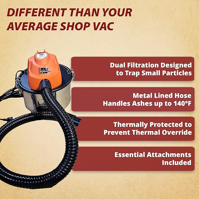Pellethead Ash Vacuum Vault Pro for Fireplaces, Pellet Stoves, Grills, Pizza Ovens, Fire Pits (Mini 110V)