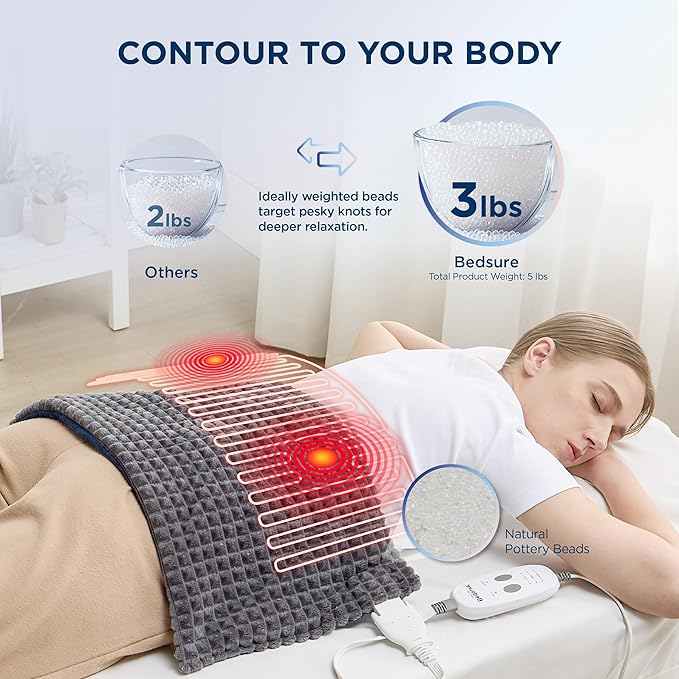 Bedsure Back Heating Pad for Neck and Shoulders, Weighted Heated Pad with Vibration, FSA Eligible Items, Birthday Gifts for Women Men Mom Men, Auto Shut Off, 5lbs 12" x 24", Dark Grey
