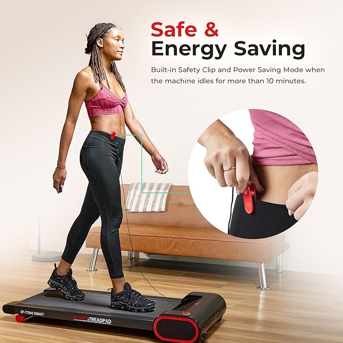 Sunny Health & Fitness Slim Under Desk Walking Compact Treadpad Treadmill with Remote Control, Digital Display, Shock Absorption, Optional Trekking Poles, Free SunnyFit App Bluetooth Connectivity