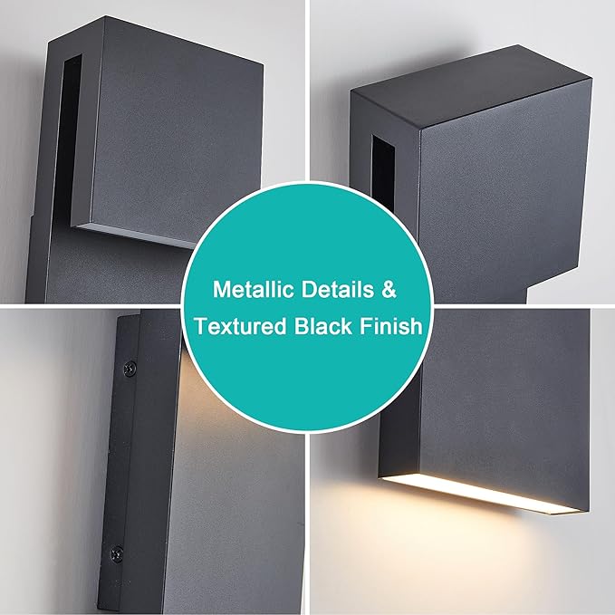 Modern Porch Lights with 2 Pack,Outdoor Indoor Integrated LED Wall Lights,2-Light Total 17W,3000K, Textured Black Finish,Outside Lights Waterproof for House Front Door Patio Garage