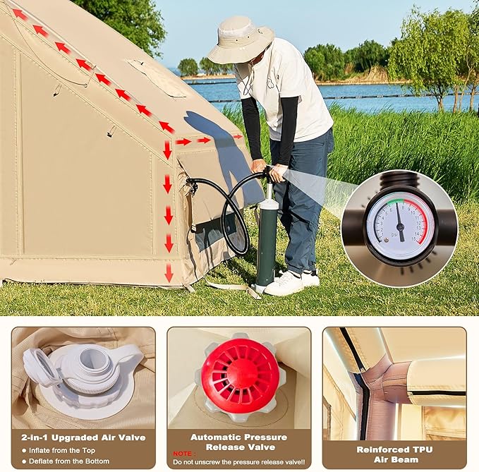Inflatable Tents for Camping, Blow Up Tent with Hand Pump, Easy Setup InflatableTent 4 Season Tent, Waterproof Oxford Air Glamping Tents for Camping Adult 4/6/8 Person