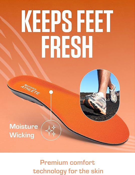 SOF SOLE ATHLETE Performance Men's Insoles - PU Foam & Gel Inserts - Heel-to-Toe Cushioning, Support, & Moisture Control, - Lightweight Comfort & Stability - Ideal for Runners, Walkers, Athletes