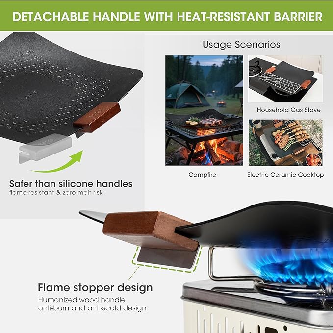 Alocs Grill Pan, Lightwight 2.2 Pounds Griddle Pan for Stove Top, 12.6'' Non-Stick Frying Pan, Pancake Griddle with Storage Bag for Indoor Cooking, Induction, Outdoor Camping BBQ and Campfire