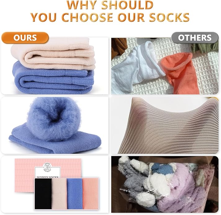 HUGSWEET Thermal Winter Socks for Women Extra Thick Insulated Heated Slipper Socks for Cold Weather 4 Pairs (Multicolor)