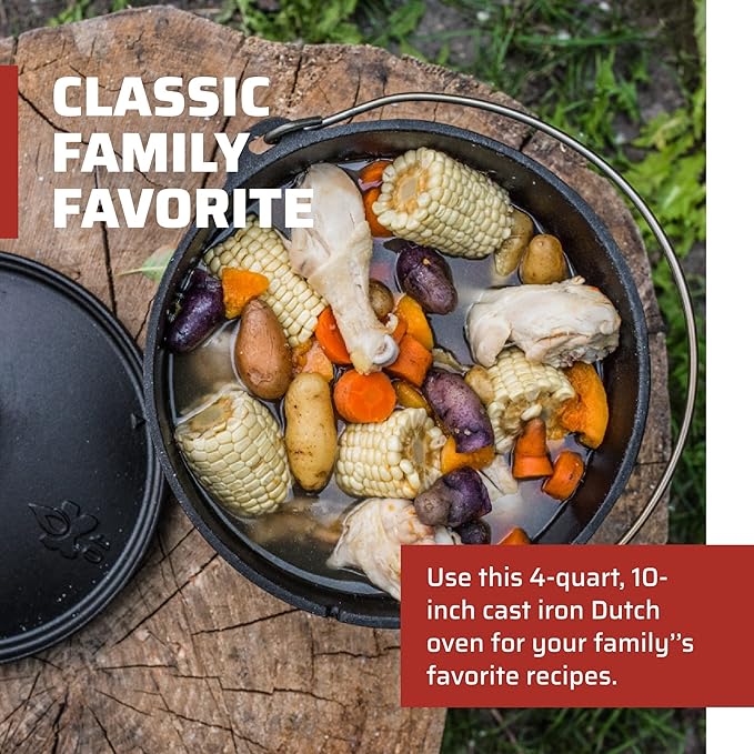 Camp Chef SDO10 10" Double Black Seasoned Cast Iron Dutch Oven with Lid