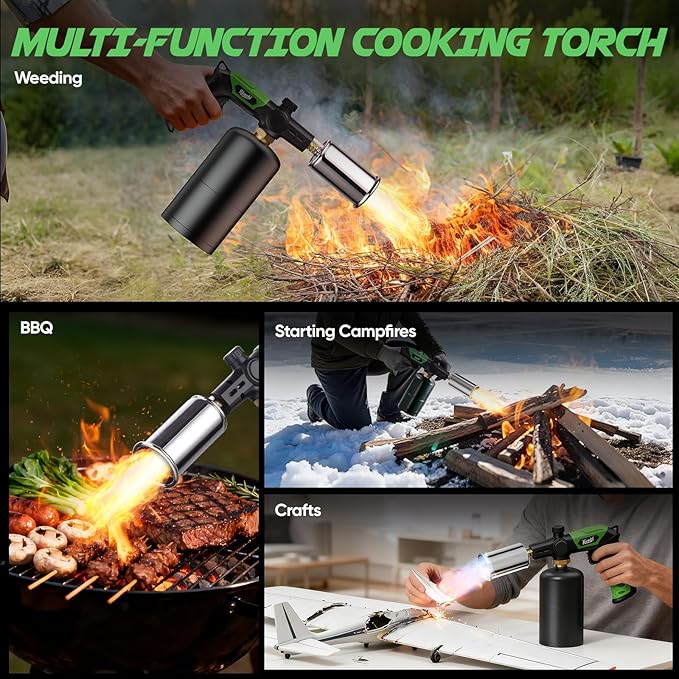 Propane Torch Head, Kitchen Blow Torch Gun, Campfire Charcoal Starter, Grill Torch with Igniter, Adjustable Flame for Cooking, Soldering(Propane Tank Not Included)