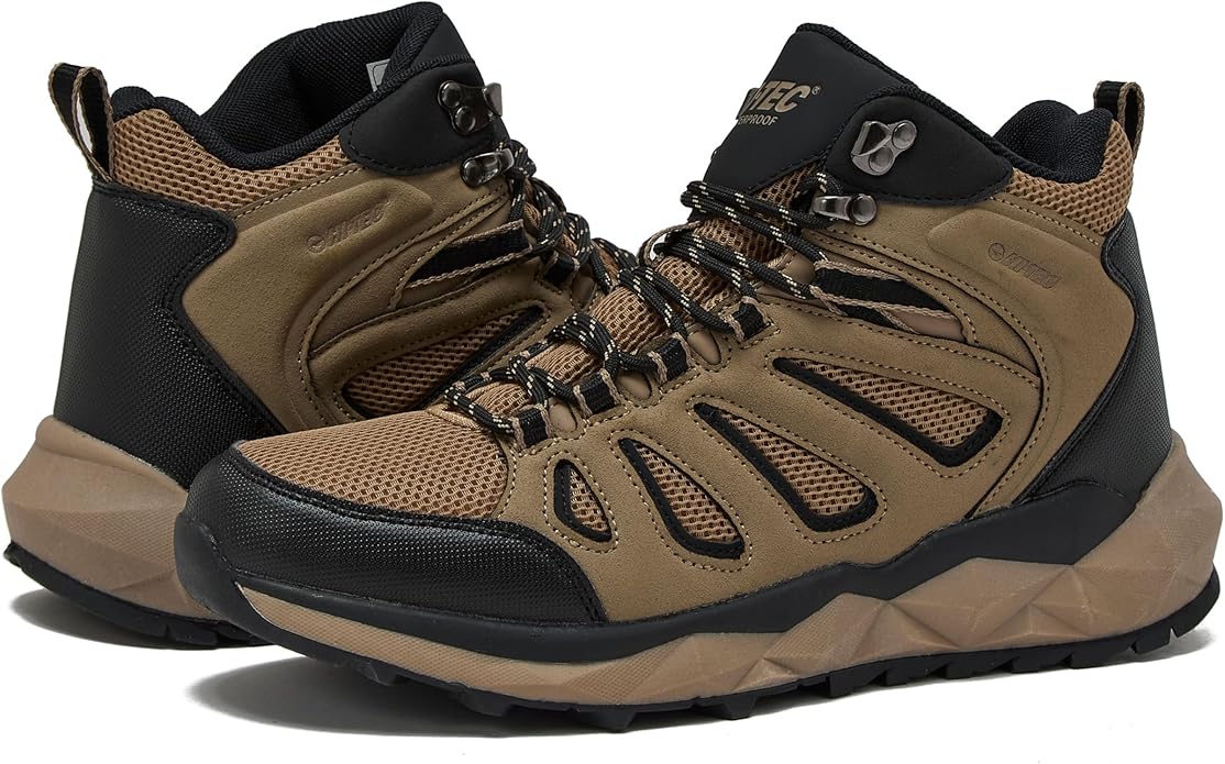 HI-TEC Valley Geo Mid Waterproof Hiking Boots for Men, Lightweight Breathable Outdoor Trekking and Trail Sneakers, Sizes 7 to 15