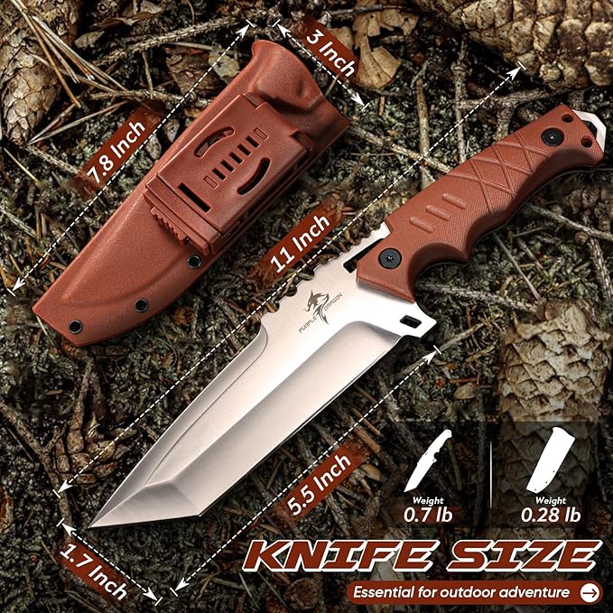 Purple Dragon Camping Knife with Sheath - D2 Steel Survival Knives for Camping, Bushcraft, Hunting - Ergonomic G10 Handle Outdoor Survival Gear Gift for Men