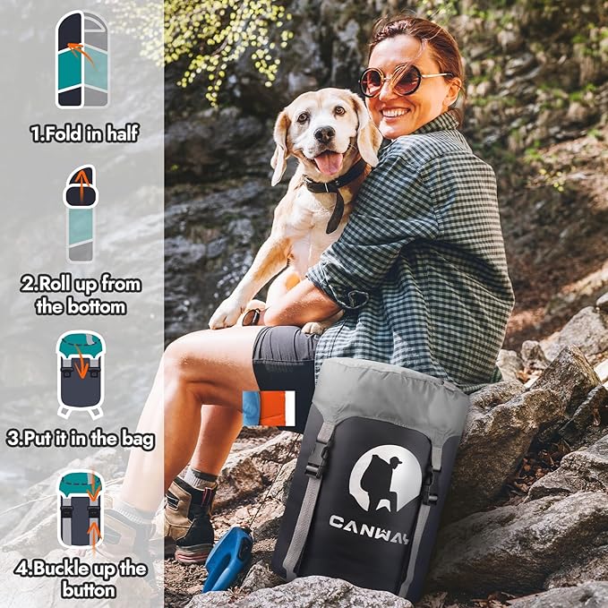 CANWAY Flannel Sleeping Bag for Adults & Kids - Camping & Backpacking - Cold & Warm Weather - Compression Sack