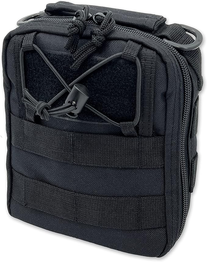 Lightning X Products Premium Nylon MOLLE Pouch Emergency Kit, Ideal for Tactical Medics, Military, Outdoor Enthusiasts (8" x 6.5" x 3", Black or Tan, for Gunshot Wounds & Bleeding Control)