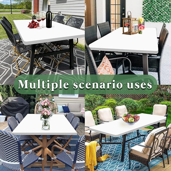 10 Pack Picnic Table Cover Fitted Tablecloths 8 Foot Rectangle Tables Elastic Waterproof Stretch Washable Patio Folding Outdoor Spandex Table Cloth for Camping Banquet and Parties (White,30" x 96")
