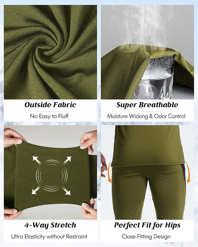 romision 2 Pack Thermal Underwear for Men Long Johns Fleece Lined Hunting Gear Bottom Top Set Base Layer Cold Weather XS-4XL