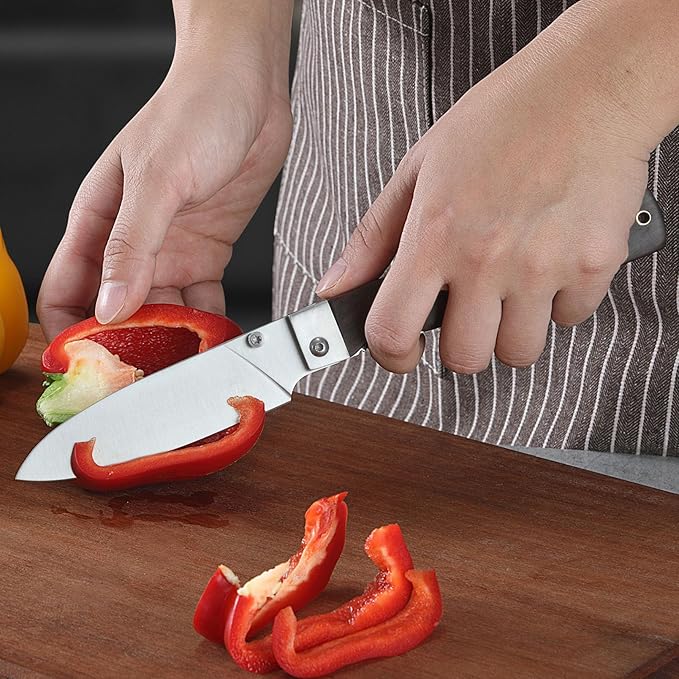 4.5-Inch Folding Kitchen Knife with Ultra Sharp 440A Stainless Steel Blade and Natural Olive Handle for BBQ, Peeling, Outdoor Camping
