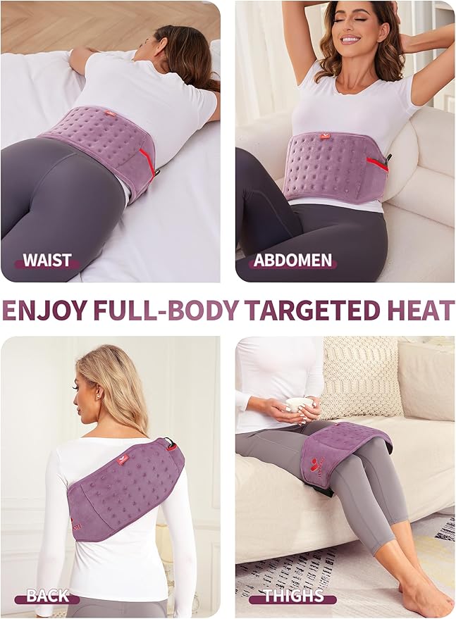 Vofuoti Cordless Heating Pad, Portable Heated Pad with Battery and 3 Heat Settings, Rechargeable Electric Heating Pads for Back, Abdomen, Gifts for Women Men (Purple, 8"x22")